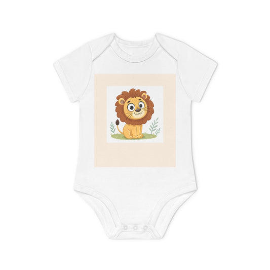 Design IA: lion stylisé, illustration centrée style cartoon